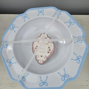 Shabby Chic White Plates with Blue Bow Accents